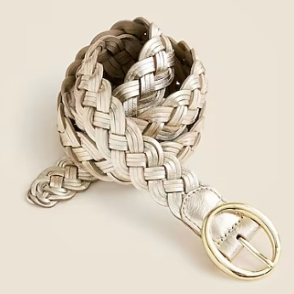 J.Crew Braided Metallic Italian Leather Belt – White Gold – Size XS – NWT - Picture 1 of 2